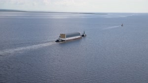 NASA Photographers Capture Aerial Views of Pegasus Barge with Artemis II Rocket Stage